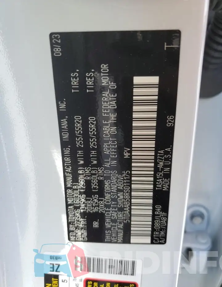 5TDAAAB58RS011175 Photo# 13