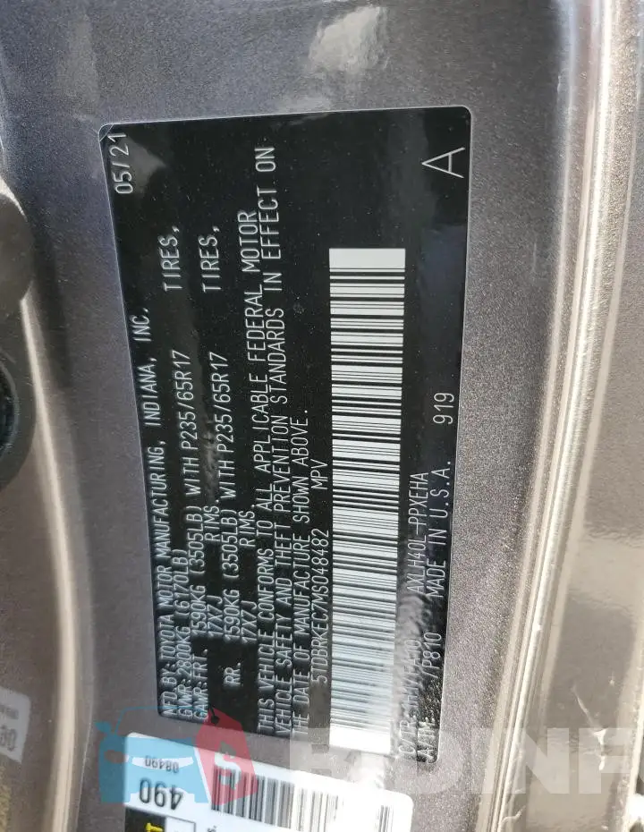 5TDBRKEC7MS048482 Photo# 13