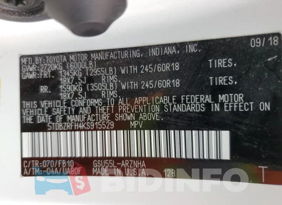 5TDBZRFH4KS915529 Photo# 13