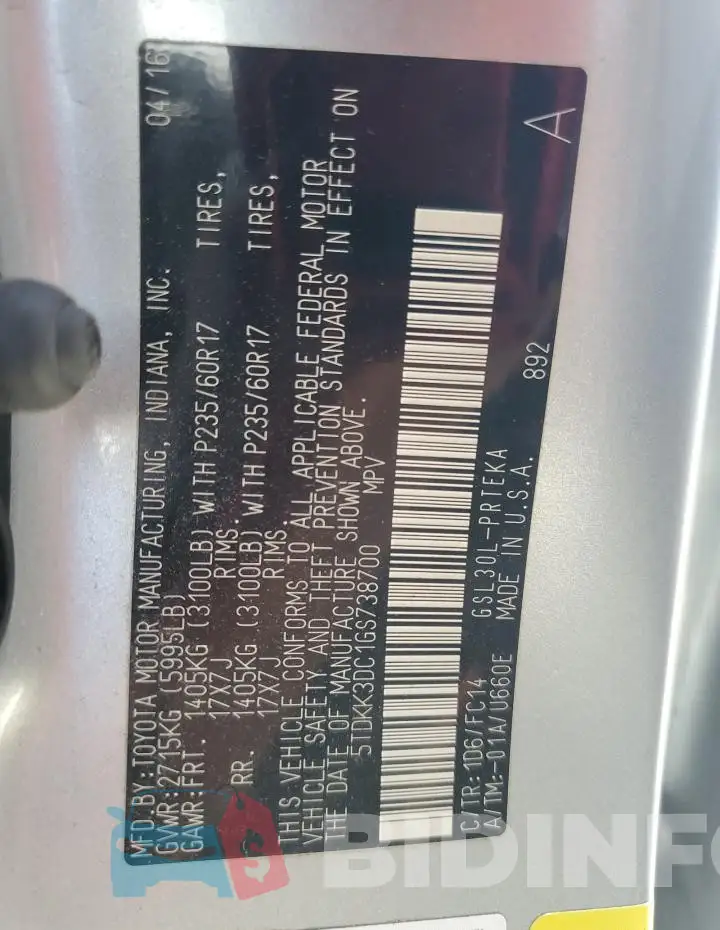 5TDKK3DC1GS738700 Photo# 14