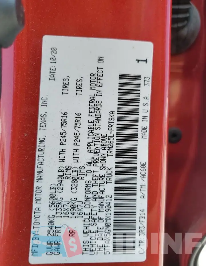 5TFAX5GN0MX190412 Photo# 12
