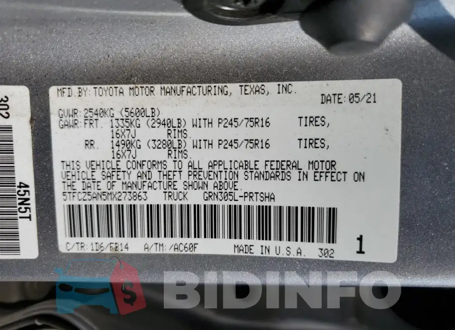 5TFCZ5AN5MX273863 Photo# 12