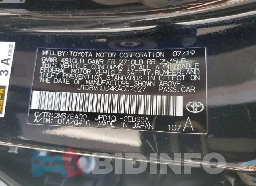 JTDBVRBD4KA007027 Photo# 13