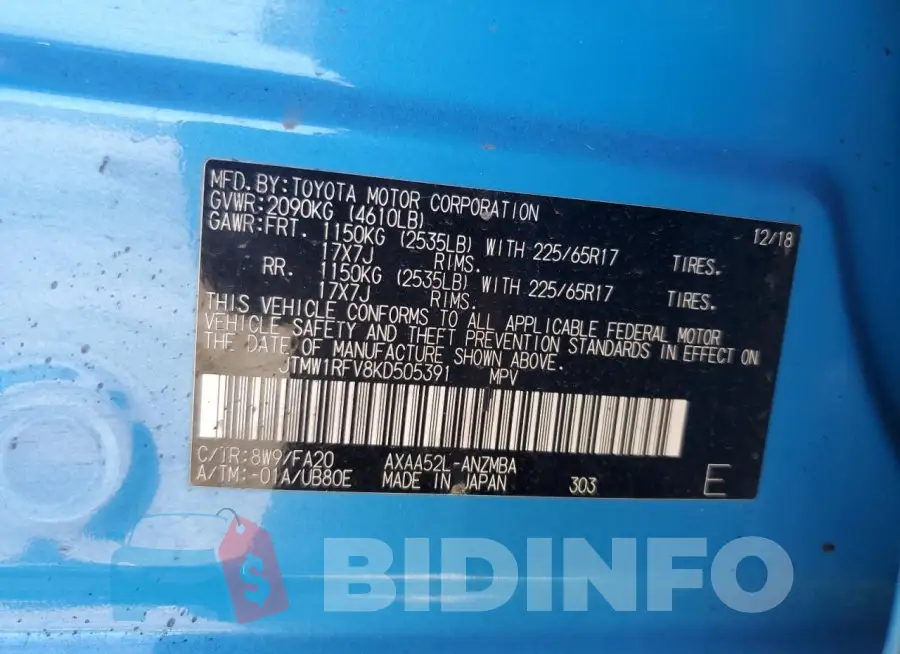 JTMW1RFV8KD505391 Photo# 13