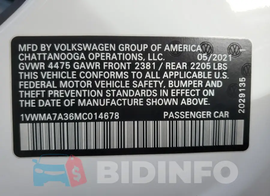 1VWMA7A36MC014678 Photo# 13