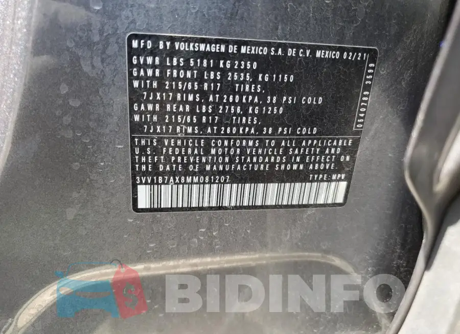 3VV1B7AX8MM081207 Photo# 13
