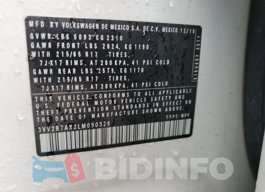 3VV2B7AX2LM090326 Photo# 13