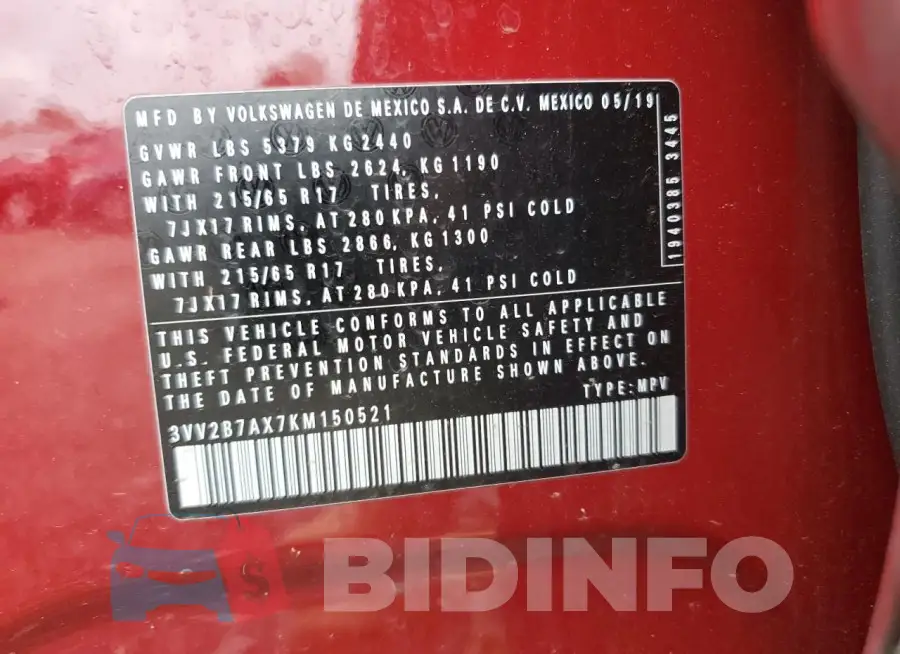 3VV2B7AX7KM150521 Photo# 13