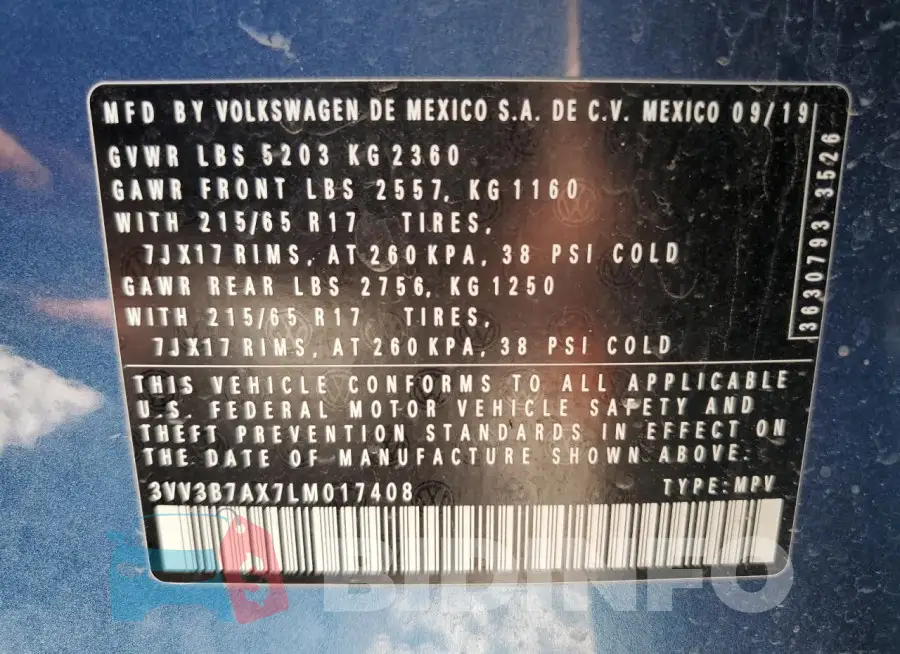 3VV3B7AX7LM017408 Photo# 13