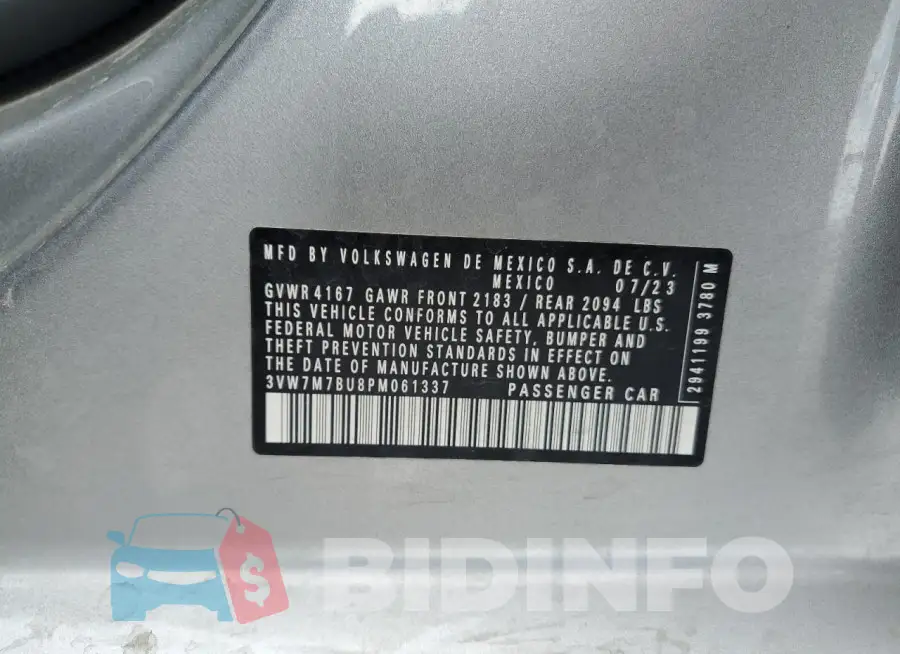 3VW7M7BU8PM061337 Photo# 12