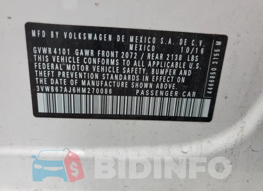 3VWB67AJ6HM270086 Photo# 12