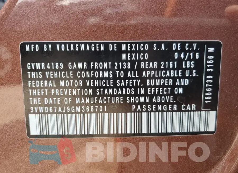 3VWD67AJ9GM368701 Photo# 13