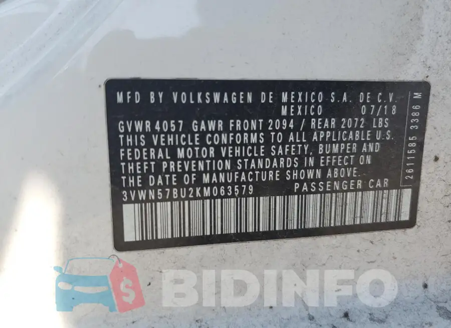 3VWN57BU2KM063579 Photo# 12