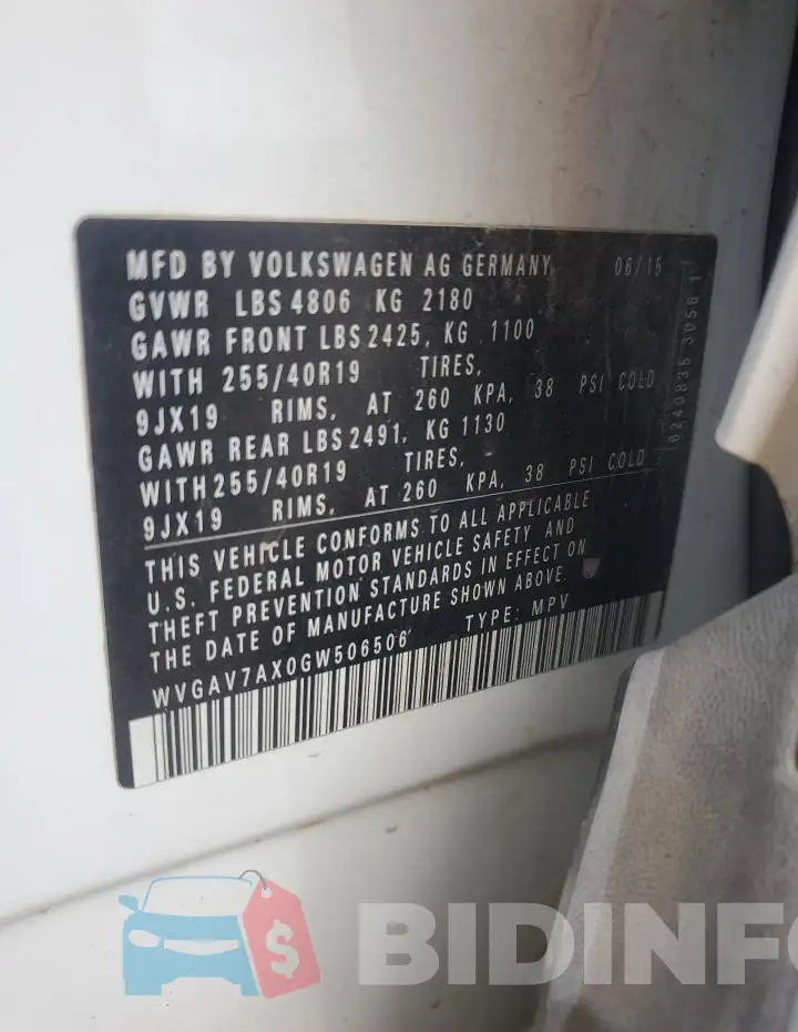 WVGAV7AX0GW506506 Photo# 13