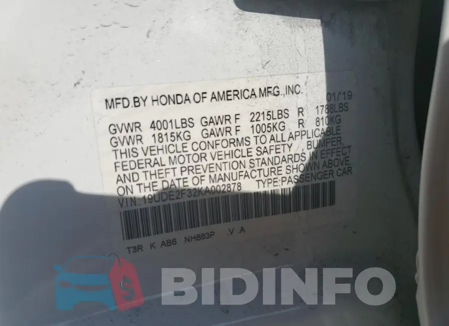 19UDE2F32KA002878 Photo# 12