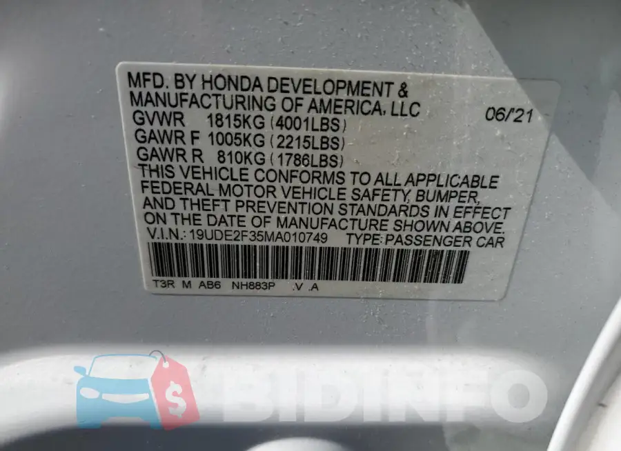 19UDE2F35MA010749 Photo# 12