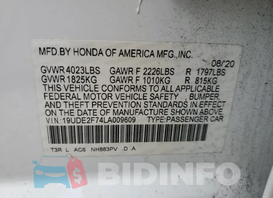 19UDE2F74LA009609 Photo# 12