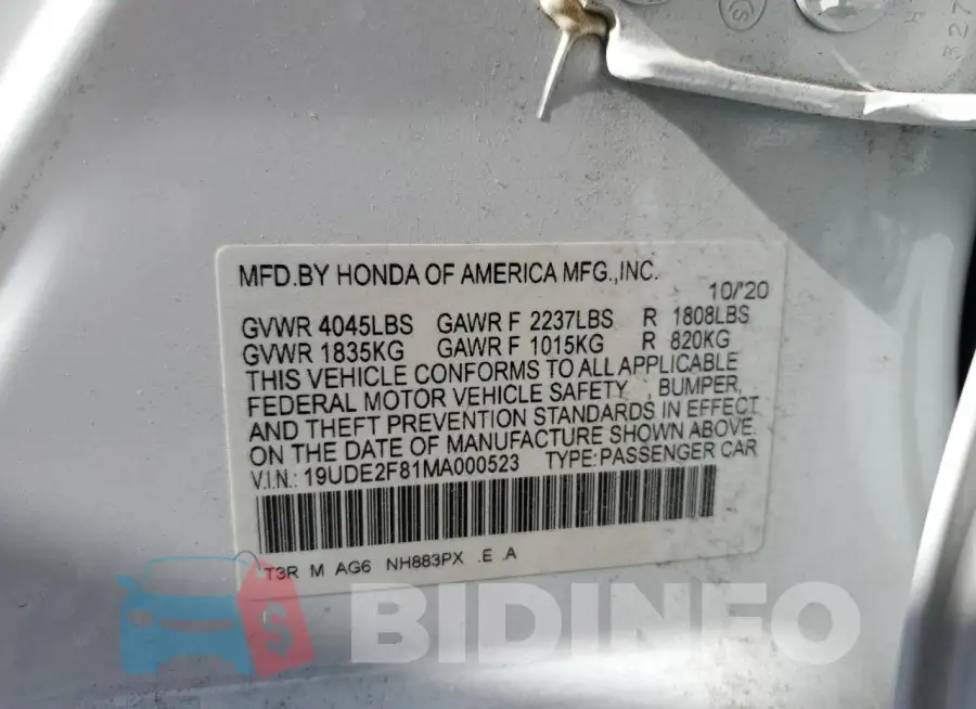 19UDE2F81MA000523 Photo# 12