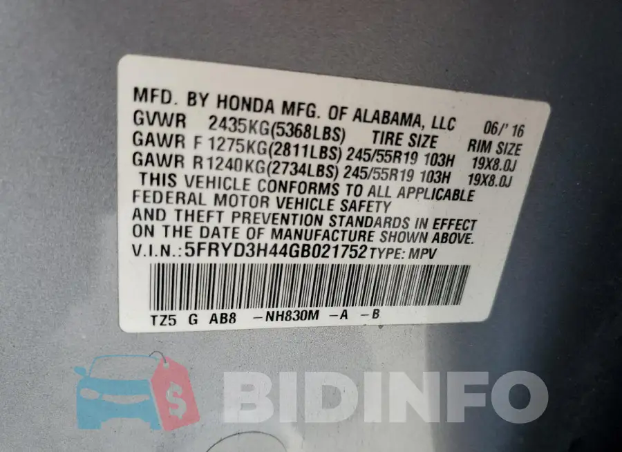 5FRYD3H44GB021752 Photo# 13