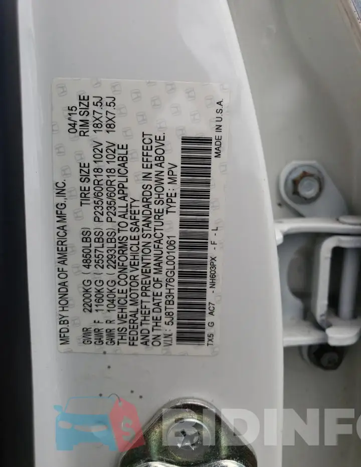 5J8TB3H76GL001061 Photo# 13