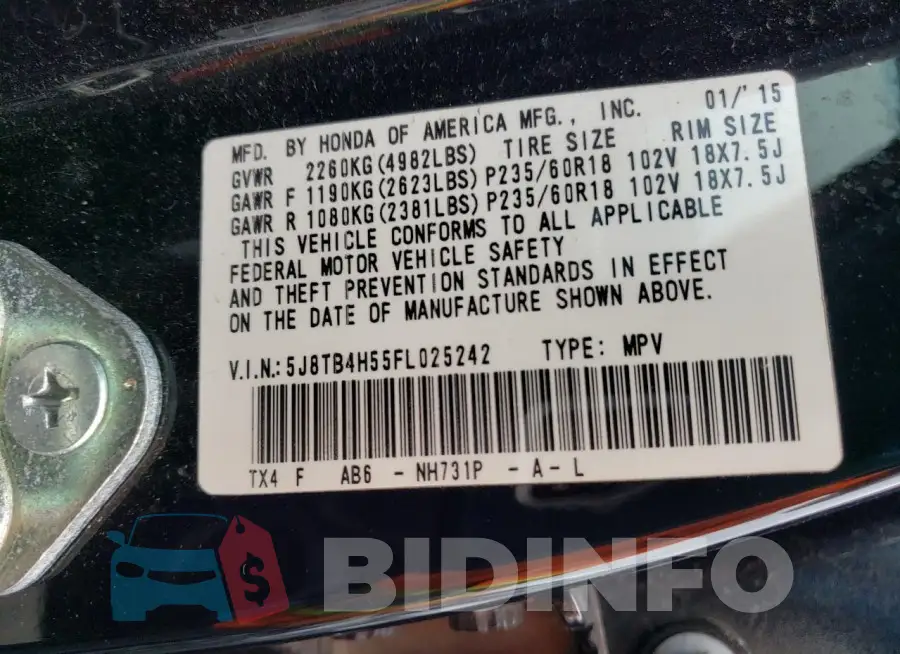 5J8TB4H55FL025242 Photo# 13