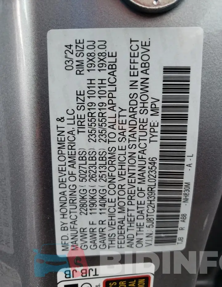 5J8TC2H39RL023546 Photo# 13