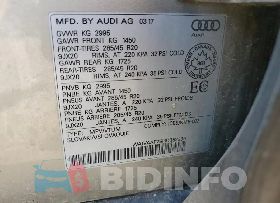 WA1VAAF75HD052235 Photo# 14