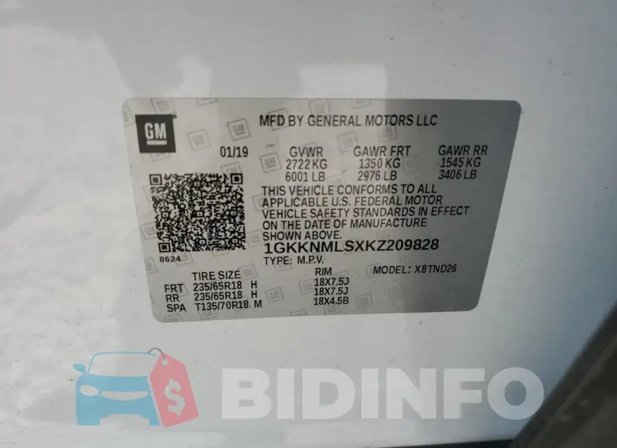 1GKKNMLSXKZ209828 Photo# 13