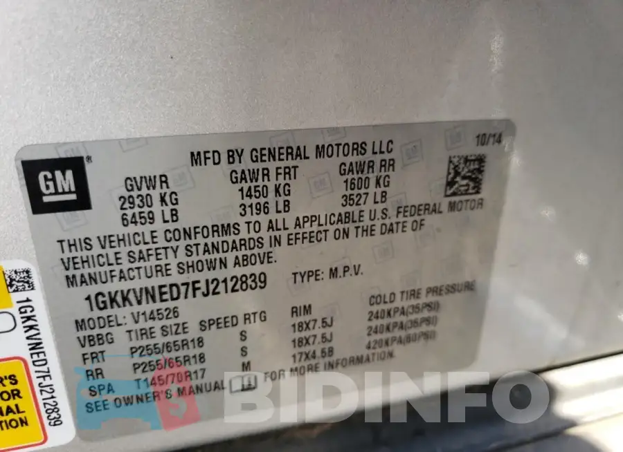 1GKKVNED7FJ212839 Photo# 13