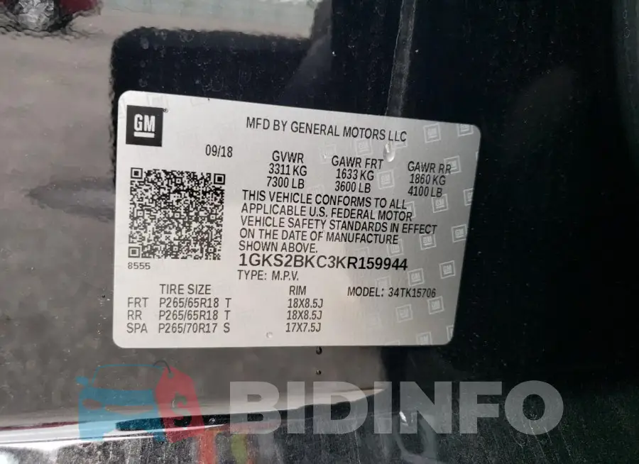 1GKS2BKC3KR159944 Photo# 13