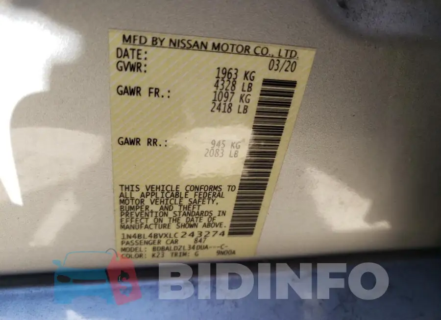 1N4BL4BVXLC243274 Photo# 13