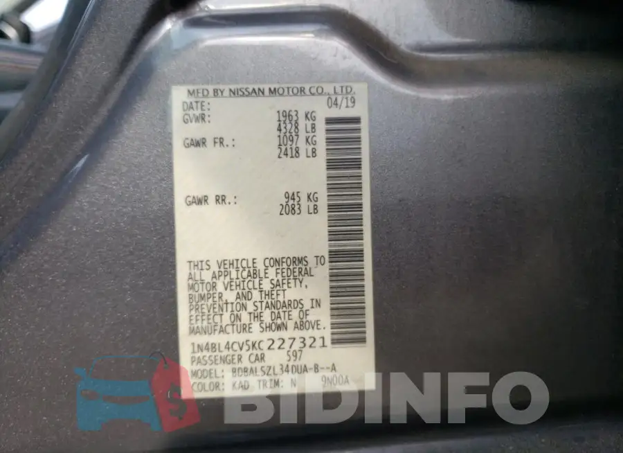 1N4BL4CV5KC227321 Photo# 12