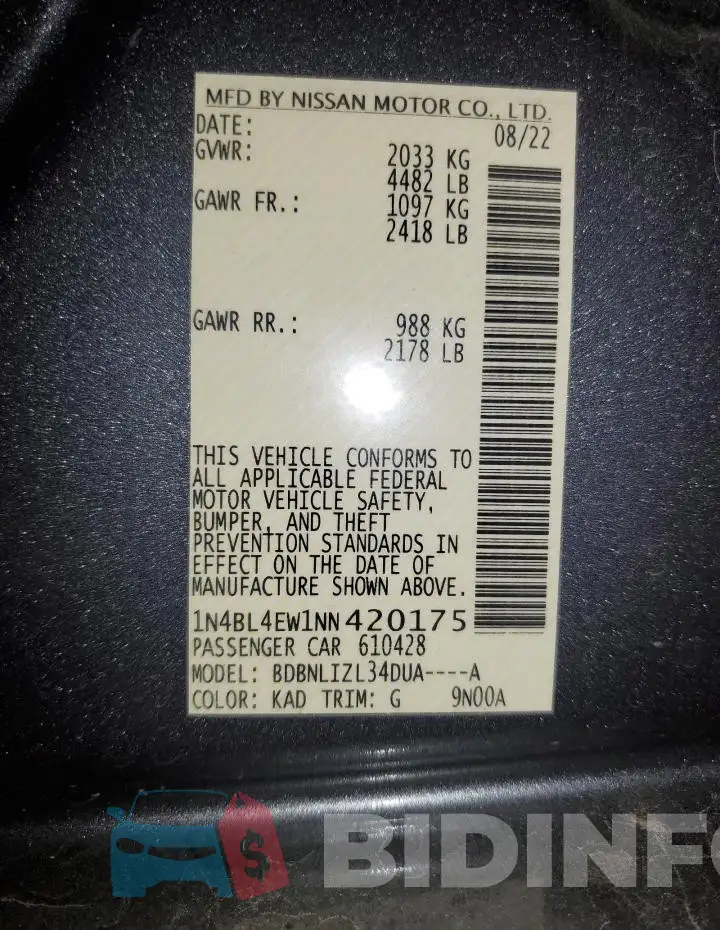 1N4BL4EW1NN420175 Photo# 12
