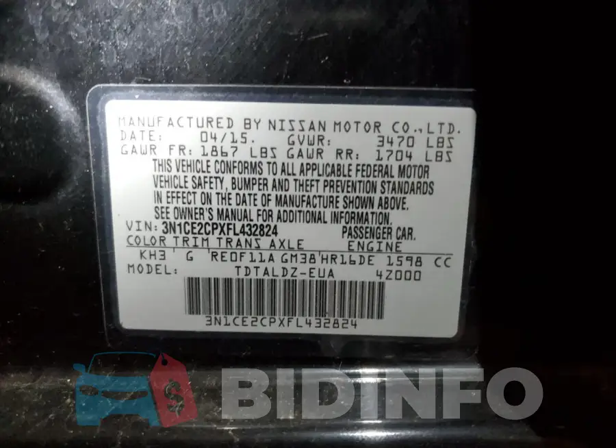 3N1CE2CPXFL432824 Photo# 13