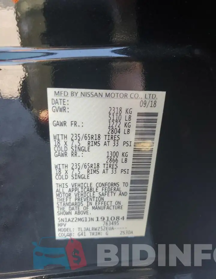 5N1AZ2MG1JN191084 Photo# 13