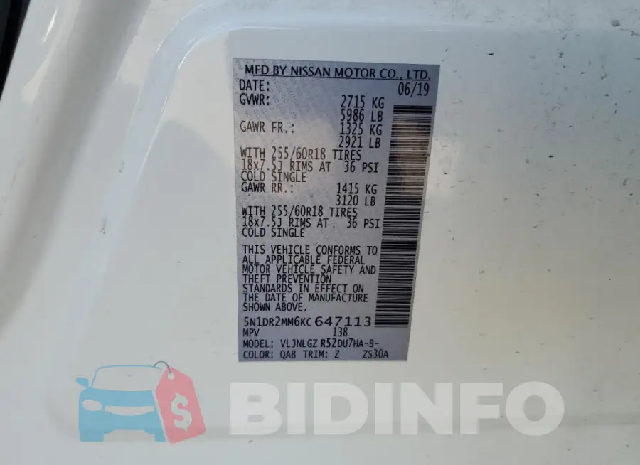 5N1DR2MM6KC647113 Photo# 13