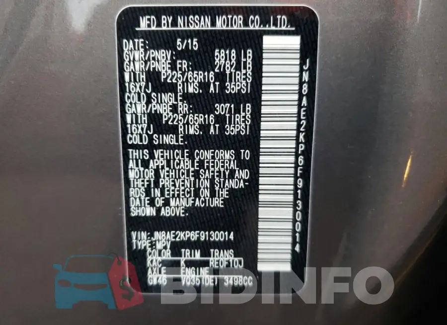 JN8AE2KP6F9130014 Photo# 13