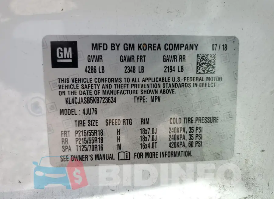 KL4CJASB5KB723634 Photo# 13