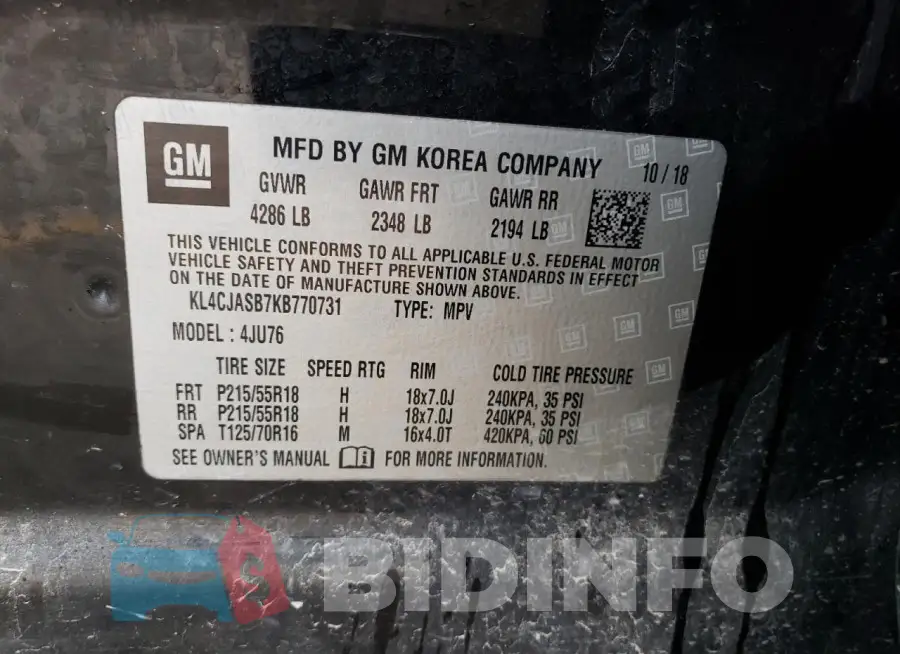 KL4CJASB7KB770731 Photo# 12