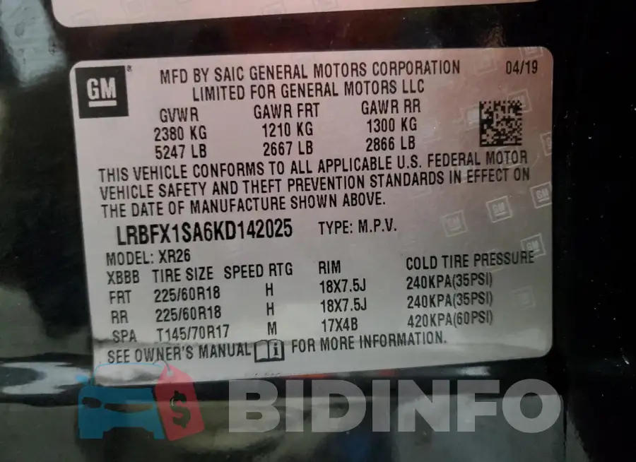 LRBFX1SA6KD142025 Photo# 13