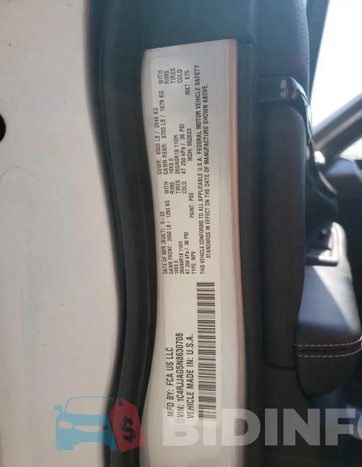 1C4RJJAG5N8630708 Photo# 14