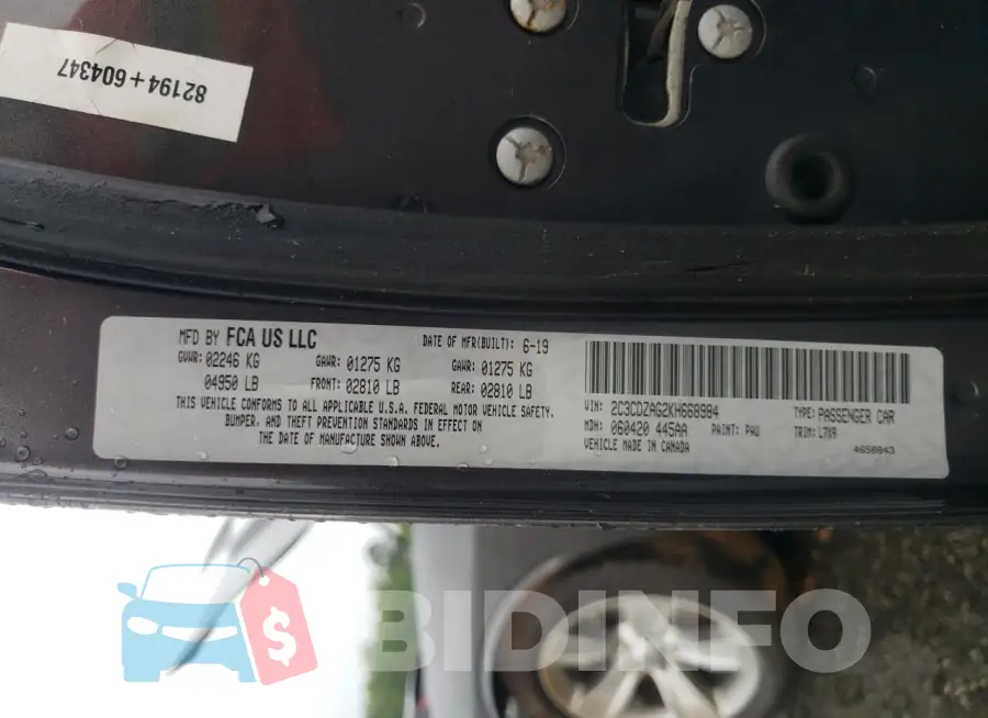 2C3CDZAG2KH668984 Photo# 12