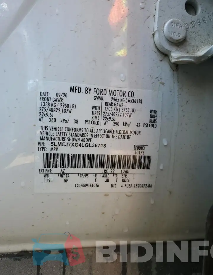 5LM5J7XC4LGL36718 Photo# 14