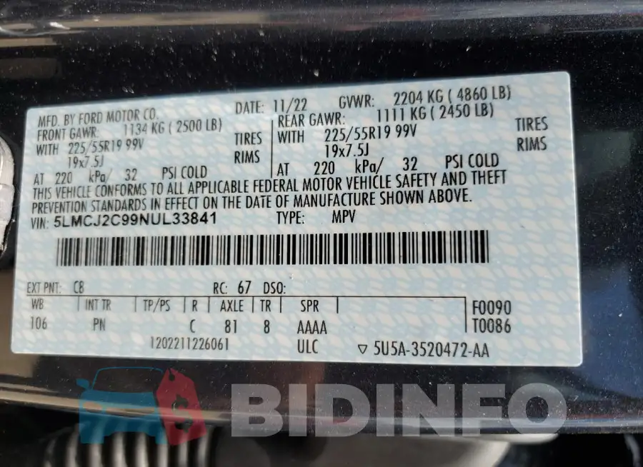 5LMCJ2C99NUL33841 Photo# 14