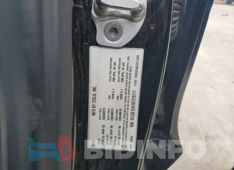 5YJ3E1EA1KF315111 Photo# 12