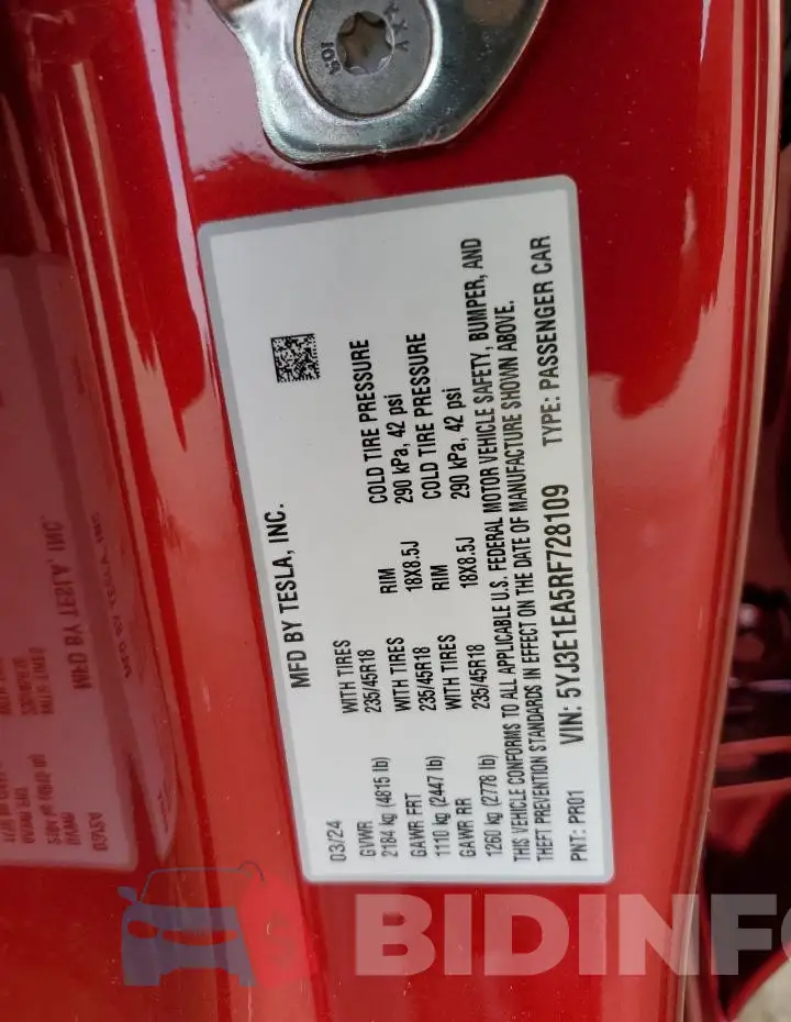 5YJ3E1EA5RF728109 Photo# 13