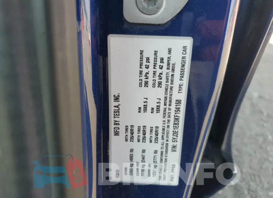 5YJ3E1EB3KF194168 Photo# 12