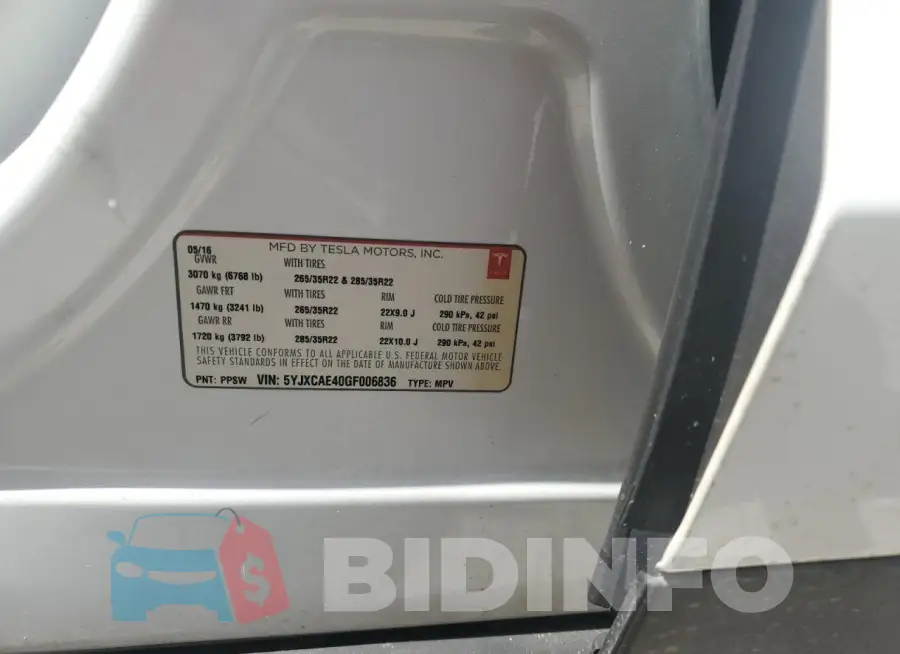5YJXCAE40GF006836 Photo# 13
