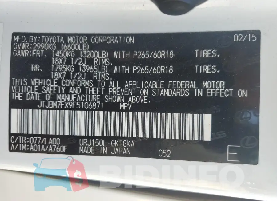 JTJBM7FX9F5106871 Photo# 13