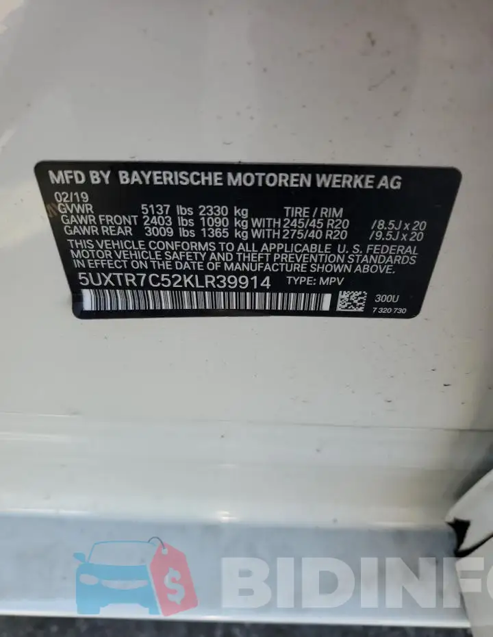 5UXTR7C52KLR39914 Photo# 14